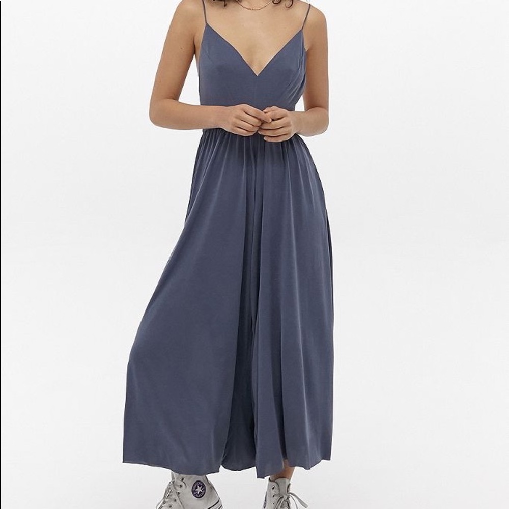 UO Molly Cupro Culotte Jumpsuit M Blue Grey